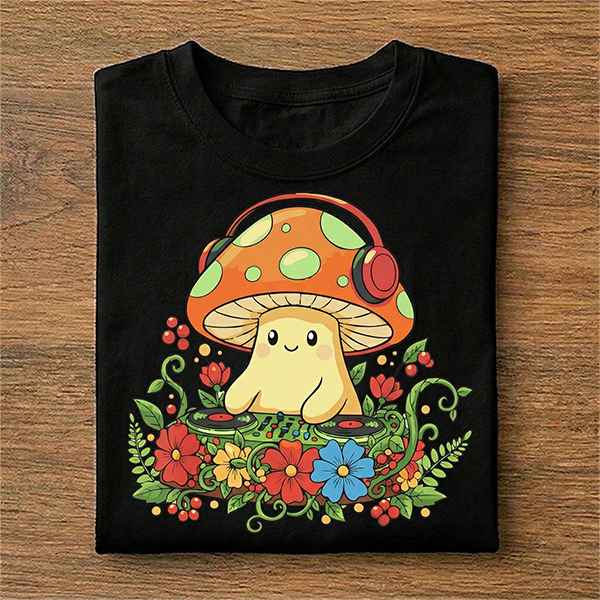 Cute Kawaii DJ Mushroom EDM Flowers T-Shirt